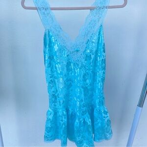 Victoria’s Secret Gold Label Baby Blue Floral Satin & Lace Slip Dress Medium